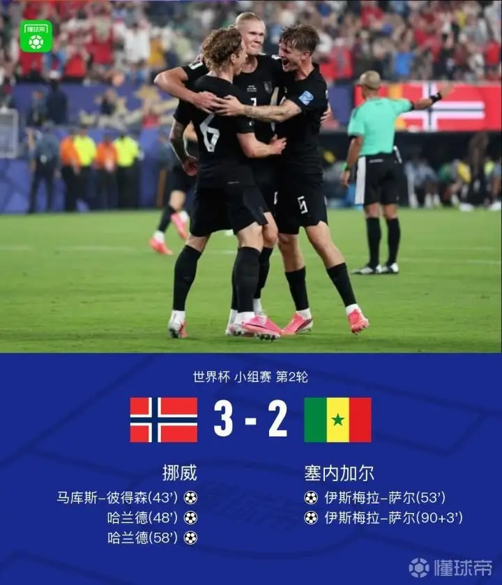 挪威3-2战胜塞内加尔,哈兰德梅开二度,萨尔双响
