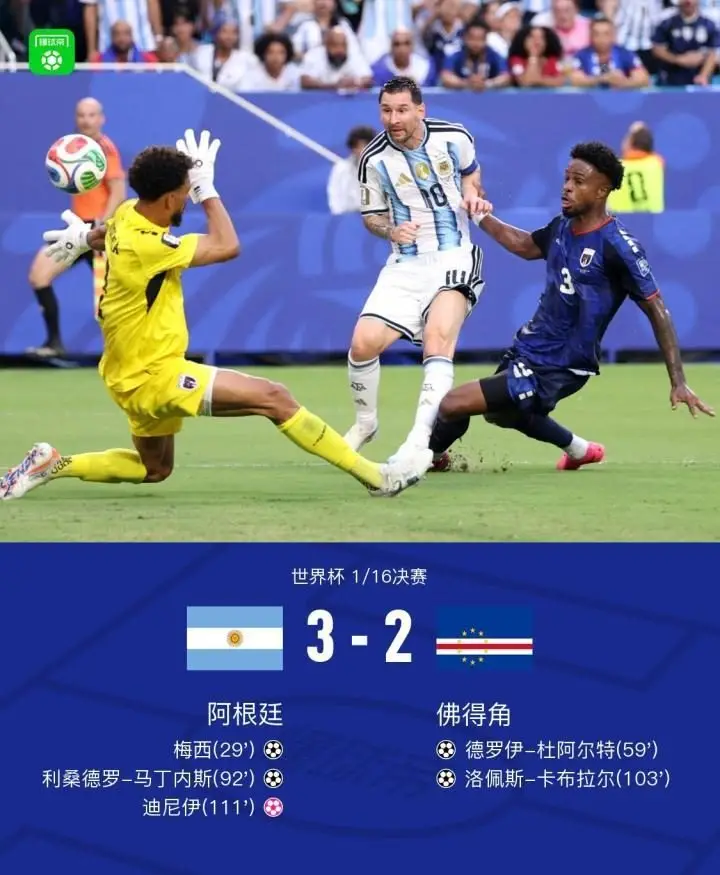 阿根廷3-2佛得角晋级16强，梅西破僵，利马建功罗梅罗造乌龙