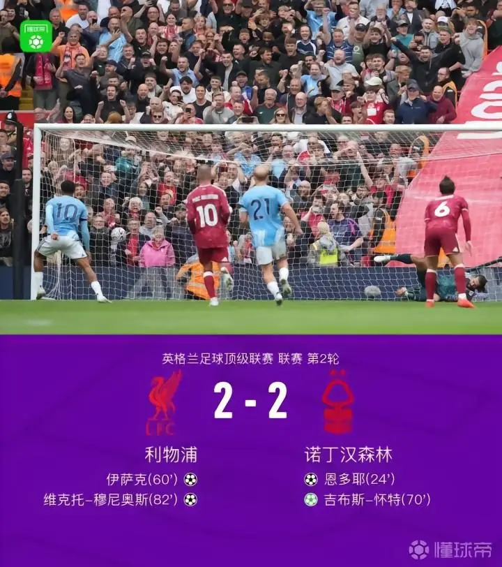利物浦2-2诺丁汉森林,吉布斯-怀特传射,穆尼奥斯建功