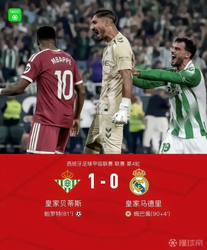 皇马0-1贝蒂斯:姆巴佩失点,埃斯皮进球被判越位